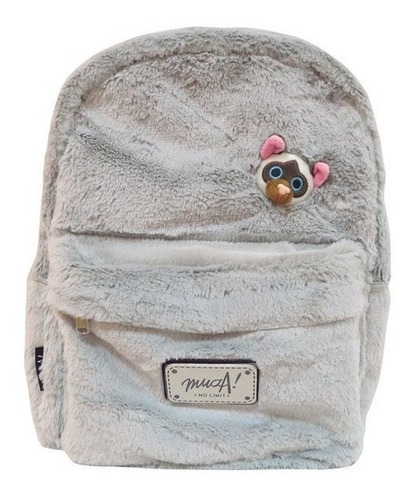 Mochila Muaa Peluche Espalda 16 Pulgadas Gris