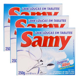 3 Detergente Maquina De Lava Louças Samy 12 Tabletes 250g