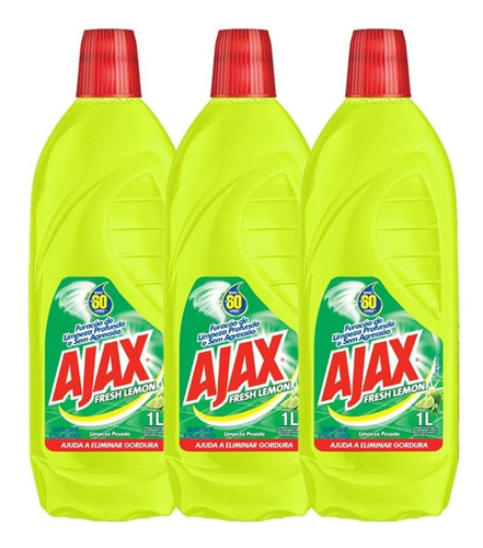 Kit Com 3 Limpador Diluível Ajax Fresh Lemon 1l Cada