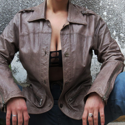 Campera Cuero Beige - Reversible 