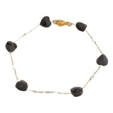 Pulsera Dorada Baño De Oro Con Corazones Negros Y Perlas 