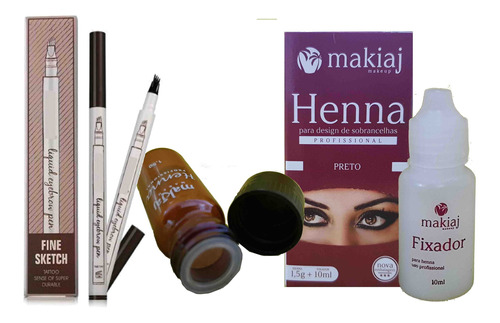 Kit Sobrancelha Henna Makiaj + Caneta Microbland Castanho