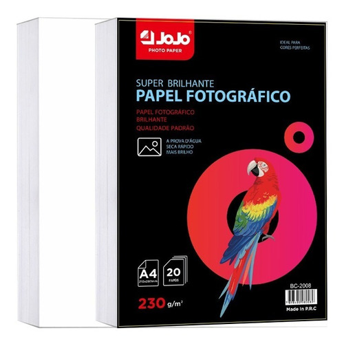 Papel Fotográfico A4 Glossy 230g 1600 Folhas Jojo Prova Agua