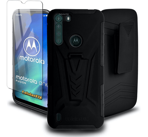 Funda Protector P/ Motorola One Fusion, Uso Rudo Clip + Mica