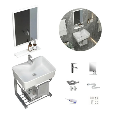 Lavabo Rectangular Espejo Moderno Para Baño Con Estantería | Meses sin interés