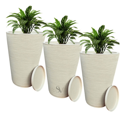 Kit Jogo 3 Vasos Texturizados N°4 Planta Flor Jardim Varanda