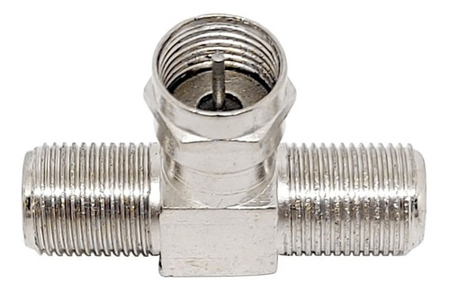 Conector F / Coaxial Tipo T 1 Macho Rosca X 2 Fêmeas Rosca