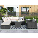 Conjunto Muebles De Exterior 8 Piezas Rattan Beige.