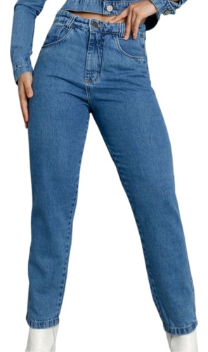 Calça Jeans Feminina Mom Cintura Alta Básica Lisa Casual