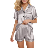 Conjuntos De Pijama De Satén Para Mujer, Pantalones Cortos D