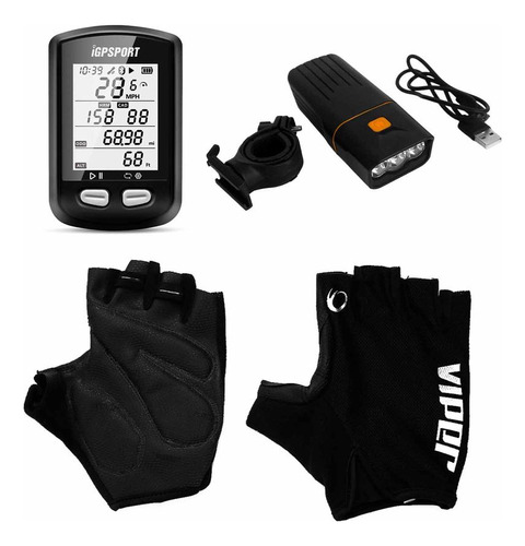 Gps De Bike 10s + Lanterna 3 Leds + Luva Dedo Cortado