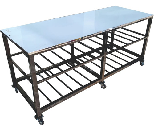 Mesa De Trabajo Gastronómica 200x55x90 Cm Acero Inox Ruedas