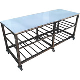 Mesa De Trabajo Gastronómica 200x55x90 Cm Acero Inox Ruedas