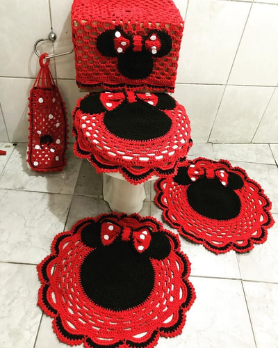 Jogo De Banheiro Em Croche Modelo Minnie 5 Peças 
