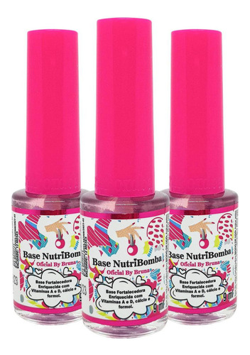 Kit 3 Unid Base Nutribomba Fortalecedora De Unhas 9 Ml