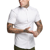 Camisa Social Masculina Elastano Slim Fit Manga Curta