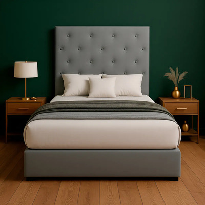 Cama Recamara Base Box Cabecera Para Colchon King Size Toscana Lino Gris | Meses sin interés