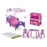 Cama Infantil Toldo Juguetero Mesa Y Colchon Minnie Mouse