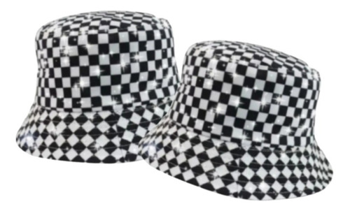 Gorro Bucket Hat Negro Cuadros Blancos Unitalla Pescador