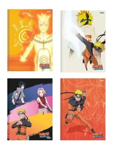 Kit 4 Cadernos Do Naruto Brochura Grande Capa Dura 1 M 80 F