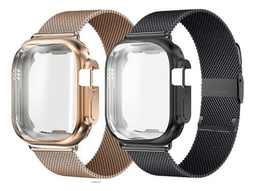 Correa Para Apple Watch Acero Inox Hebilla + Cristal + Case