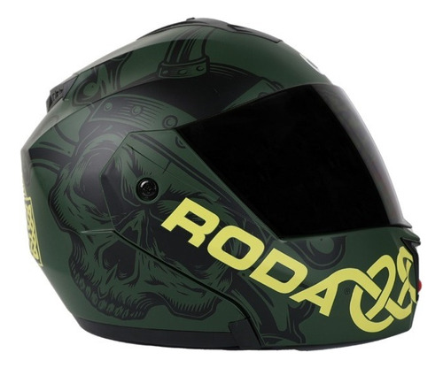 Casco Roda Revenge Verde/amarillo Mate Vikingo Abatible 