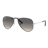 Óculos De Sol Ray-ban Aviador Junior 8-12 Anos Armação De Metal Cor Polished Black, Lente Grey De Plástico Degradada, Haste Polished Black De Metal - Rj9506s