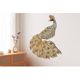 Figura De Pared Decorativa Pavo Real Ave En Madera