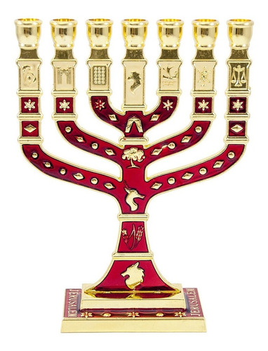 Candelabro Sete Pontas - Menora 12cm - 12 Tribos - De Israel - Dourada