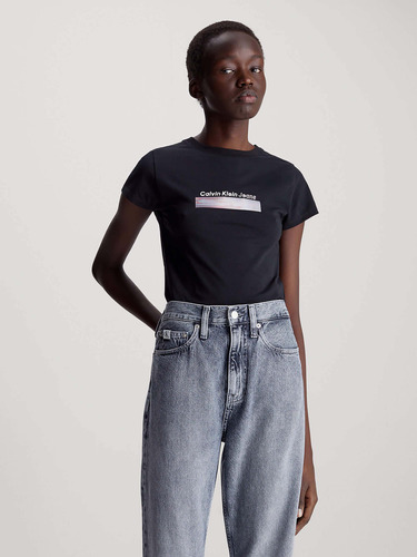 Playera Negra Con Estampado Calvin Klein De Mujer