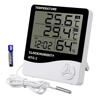 Azyaadixx Termohigrómetro Digital Htc-2 Con Sonda Cable 1.5 M Termómetro Higrómetro Para Interior Con Pantalla Lcd Reloj De Alarma Registros Max\u002Fmin Monitor De Temperatura Humedad Para Hogar Oficina | MercadoLibre