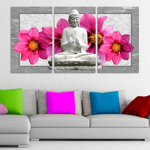 Cuadros Tripticos Religion Buda Flores Zen (150x80 Cm)