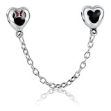 Charm Cadena De Seguridad Disney Mickey Y Minnie Tope Plata