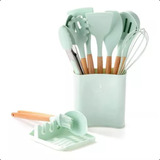 Kit Utensílios De Silicone Para Cozinha 13 Peças Verde Claro