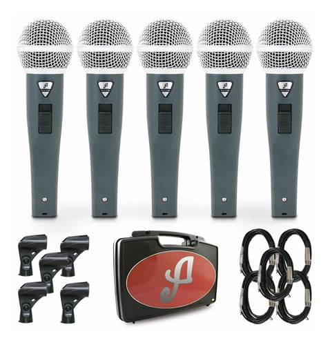 Kit 5 Microfones Dinâmicos Arcano Rhodon-8b Kit Xlr-p10 Sj