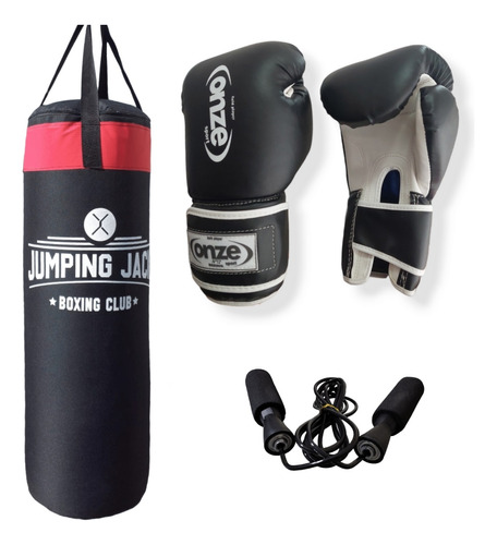 Combo Bolsa Boxeo Kickboxing Rellena 120 Cm + Guantes + Soga