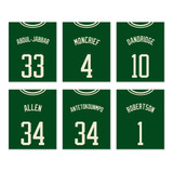 Milwaukee Bucks Nba Poster Set De Seis Camisetas De Balonce.