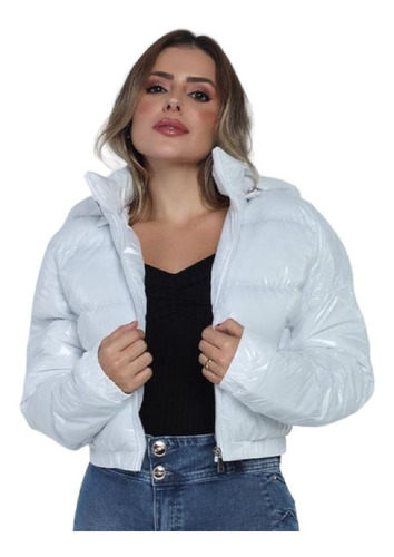 Jaqueta Curta Cropped Puffer Feminina Branca Nathalia Freita