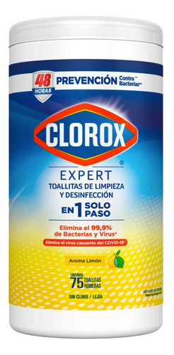 Clorox Toallitas Desinfectantes Bote Con 75pz Aroma Limon. 