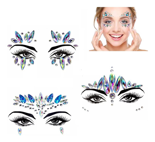 3 Sets Strass Autoadhesivos Gemas Faciales Cara Gemas Brillo