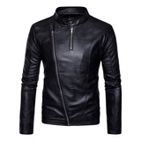 Chamarra Rockera De Piel Hombre Biker Cuello Alto Cinta D3