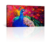 Cuadro Decorativo Pintura Impresa Canvas Pavo Real En Rojizo