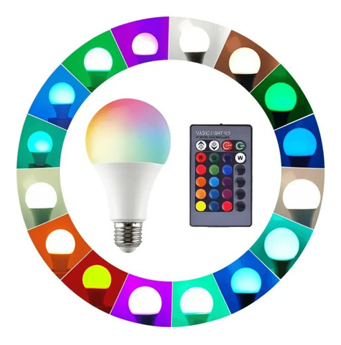 Lâmpada Led Rgb Colorida Com Controle Remoto 15w E27 Bivolt