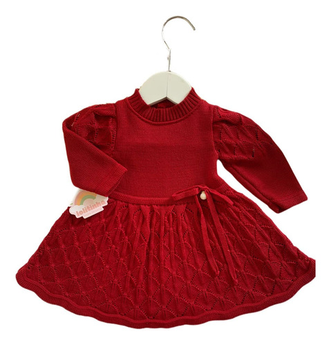 Vestido Tricô Manga Longa Infantil Tricot Bebê Inverno Frio 