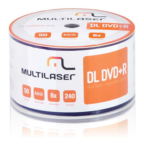 Mídia Dvd+r Dual Layer 8,5gb Shrink Imprimível 50 Unidades