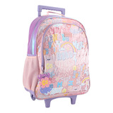 Mochila Escolar Trendy Con Ruedas Carro Nena Estampada Color Pink - 27687 Diseño De La Tela Palabras