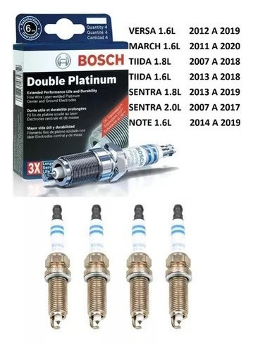 4 Bujías Bosch Doble Platino Versa March Tiida Sentra Note