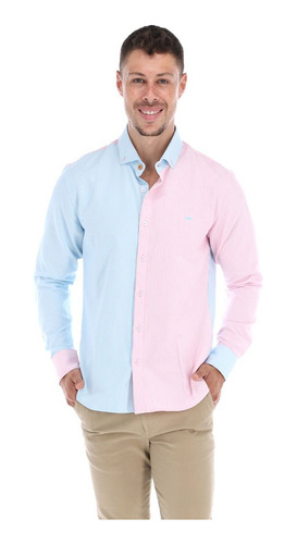 Camisa Porto Blanco Azul Con Rosa 