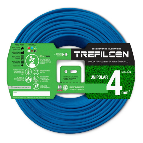 Cable Trefilcon Unipolar 1x4mm Celeste X 25 Metros Cobre