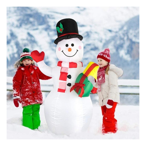 Muñecos Navideños Inflables Mono De Nieve Con Niños Luz Led*